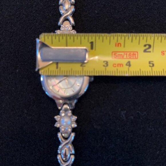 SILVER-TONE | Bracelet Watch Mother of Pearl Dial Band with X's and Pearls - Picture 7 of 7